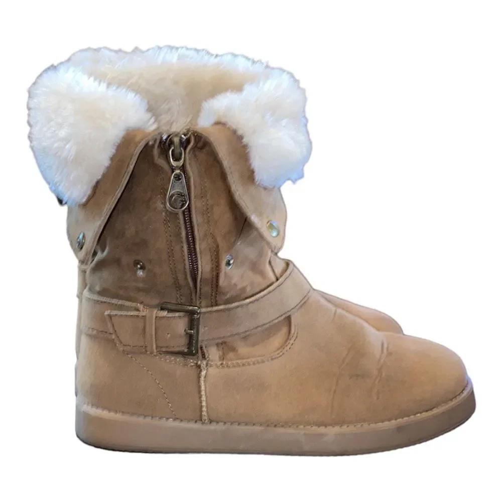 G by Guess Faux Fur and Leather Ankle Boots Size 7.5